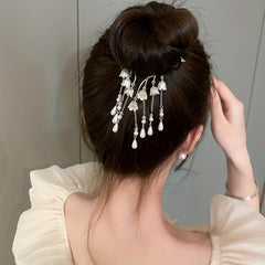 Vintage Flower Hair Claw Lily Of The Valley Tassel Headdress Banana Clip