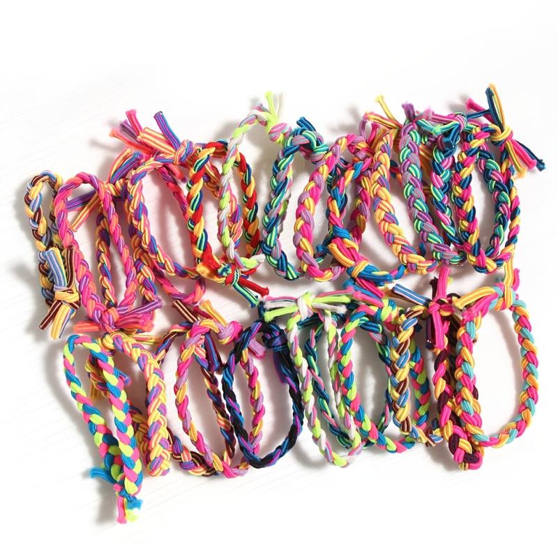 50pcs Colorful Hair Ties Braided Hair Scrunchies Weave Elastic Hair Rope Rubber