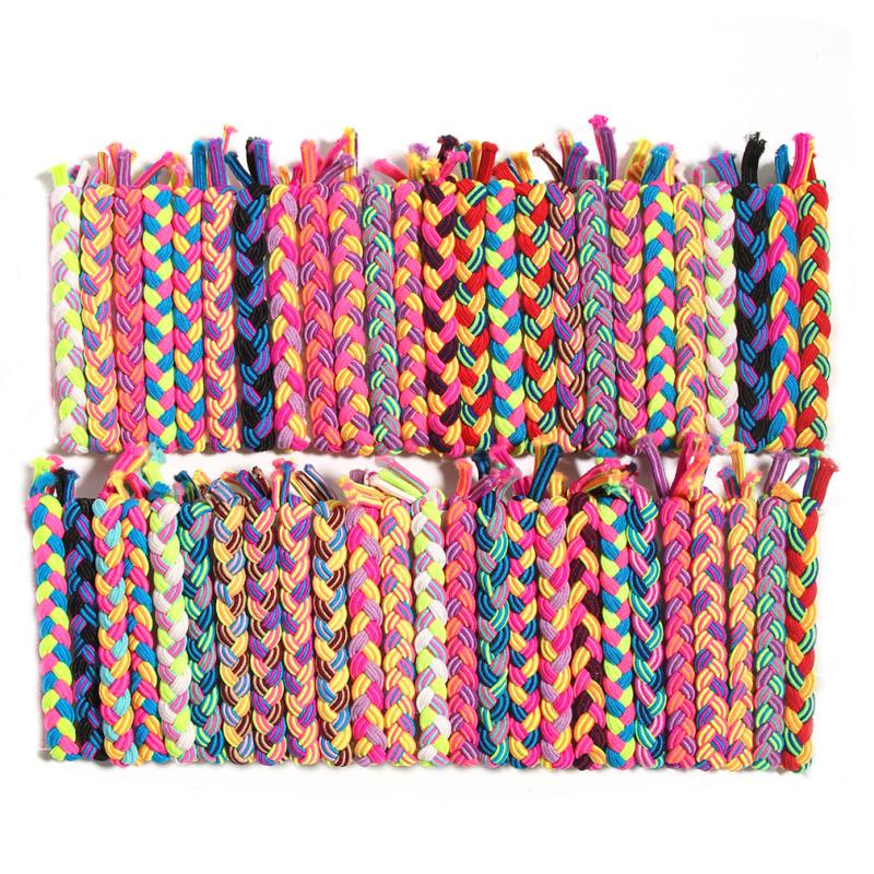50pcs Colorful Hair Ties Braided Hair Scrunchies Weave Elastic Hair Rope Rubber