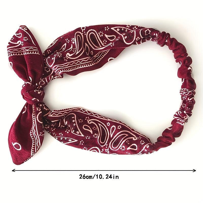 Paisley Print Bohemian Headband Vintage Bowknot Elastic Hair Acc