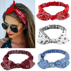 Paisley Print Bohemian Headband Vintage Bowknot Elastic Hair Acc