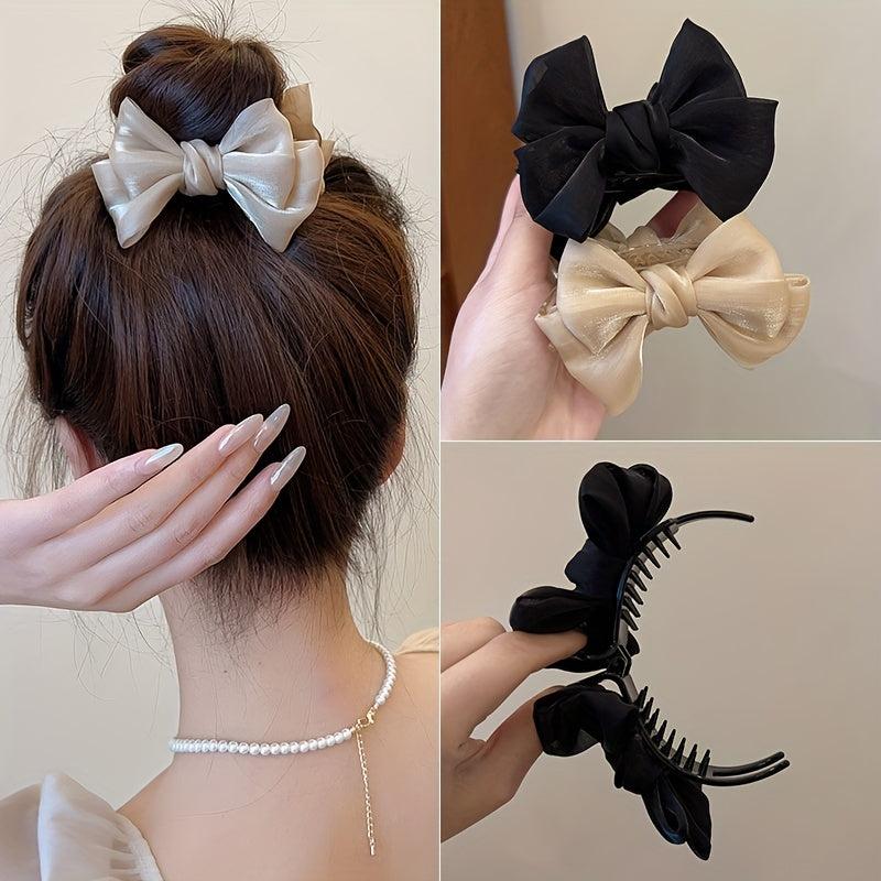 2pcs Bow Hair Claw Yarn Headdress Cloth Hair Accessory Hair Clip For Women Girls