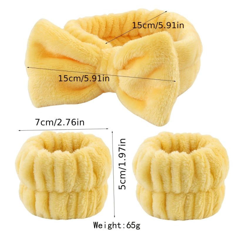 3 Pcs Bow Hair Band And Wristband Set Women Spa Headband