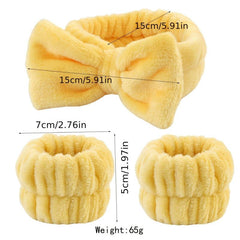3 Pcs Bow Hair Band And Wristband Set Women Spa Headband
