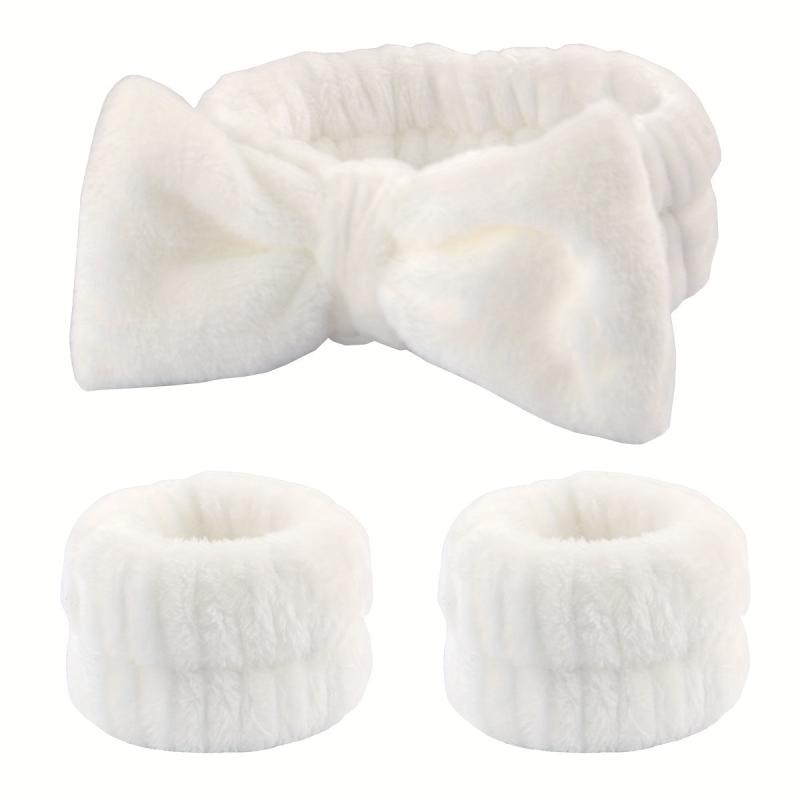 3 Pcs Bow Hair Band And Wristband Set Women Spa Headband