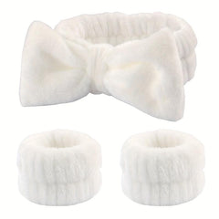 3 Pcs Bow Hair Band And Wristband Set Women Spa Headband