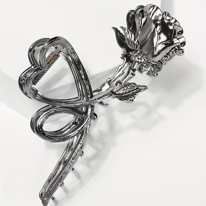 Rose Flower Metal Hair Claw Clip Silvery Non Slip Strong Hold Grip Hair Clip