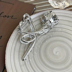 Rose Flower Metal Hair Claw Clip Silvery Non Slip Strong Hold Grip Hair Clip
