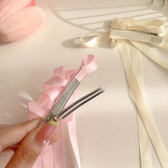 2pcs Ribbon Bow Hair Clip Long Bowknot Duck Billed Clip Sweet Hair Accessories
