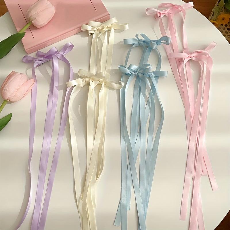 2pcs Ribbon Bow Hair Clip Long Bowknot Duck Billed Clip Sweet Hair Accessories