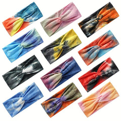 Tie Dye Cross Knotted Headband Elastic Sports Boho Sweatband