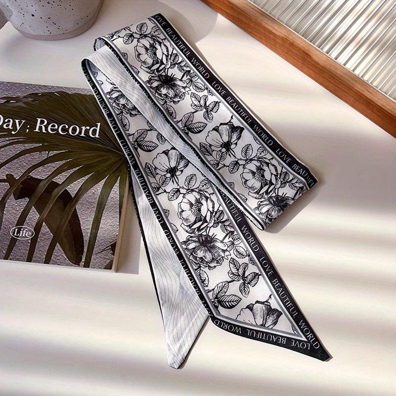 Vintage Floral Silk Ribbon Headband Long Hair Tie Hair Band Scarf Waistband