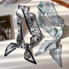 Vintage Floral Silk Ribbon Headband Long Hair Tie Hair Band Scarf Waistband