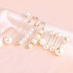 6Pcs Pearl Crystal Brooch Pins Pretty Corsage Pins Clothes Pants Elastic