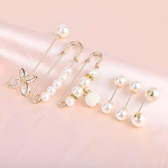 6Pcs Pearl Crystal Brooch Pins Pretty Corsage Pins Clothes Pants Elastic