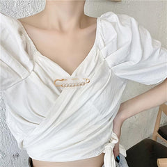 6Pcs Pearl Crystal Brooch Pins Pretty Corsage Pins Clothes Pants Elastic