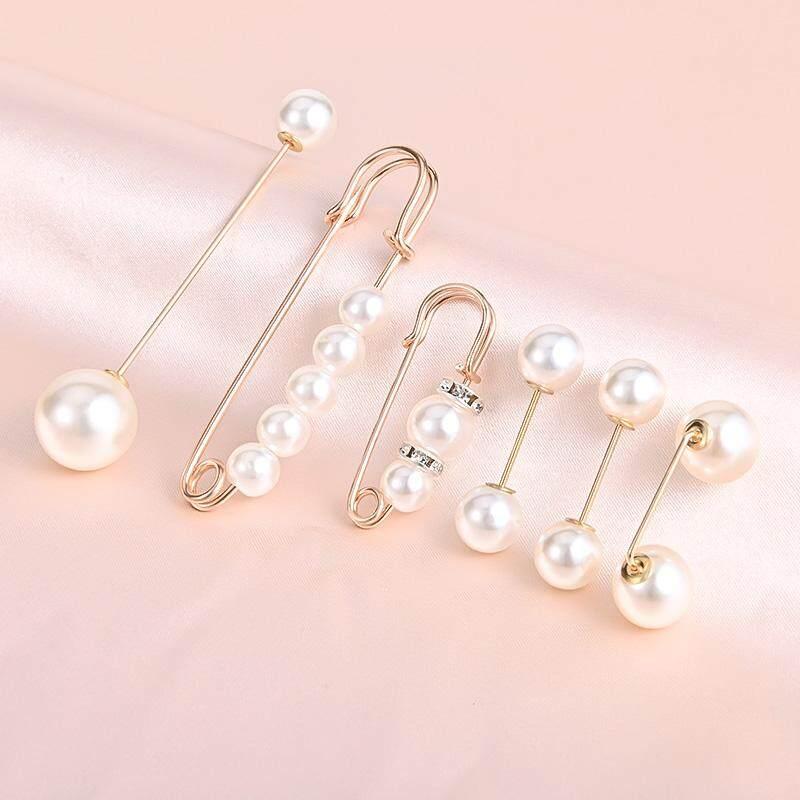 6Pcs Pearl Crystal Brooch Pins Pretty Corsage Pins Clothes Pants Elastic