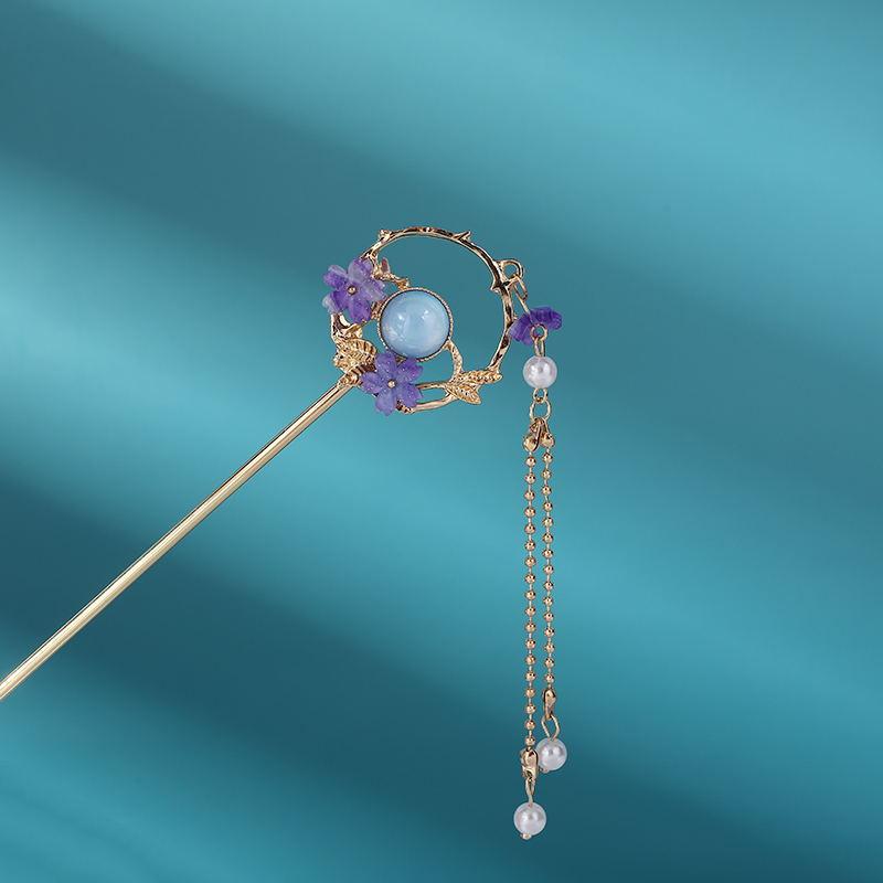 Crystal Pearl Hair Fork Leaves Headdress