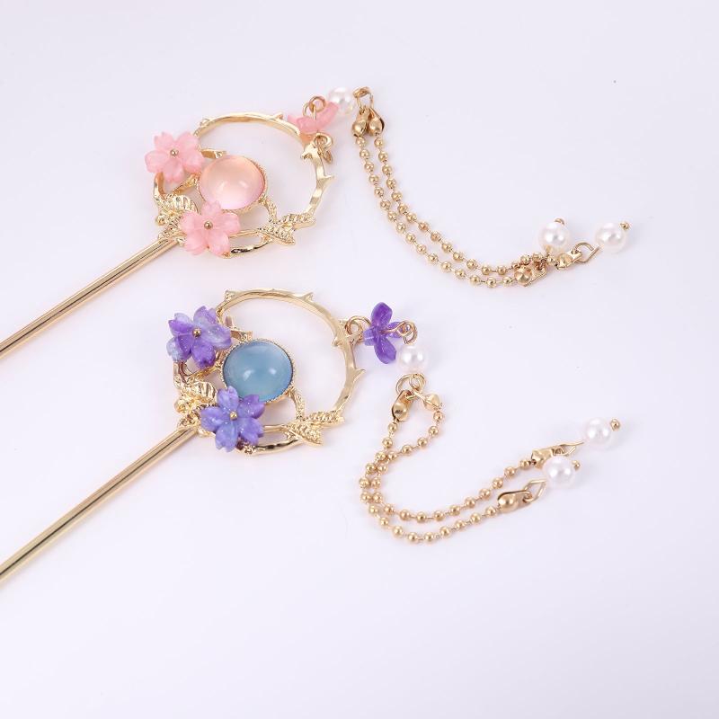 Crystal Pearl Hair Fork Leaves Headdress