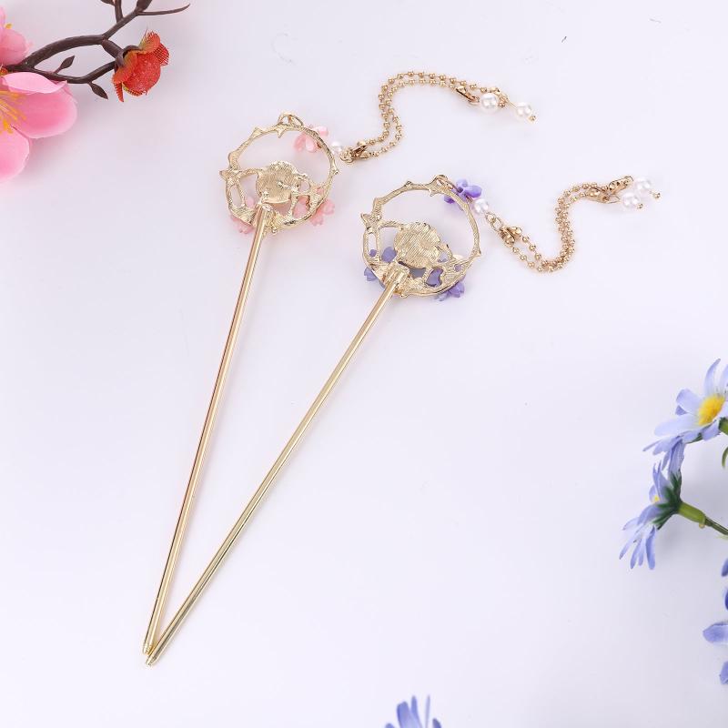 Crystal Pearl Hair Fork Leaves Headdress