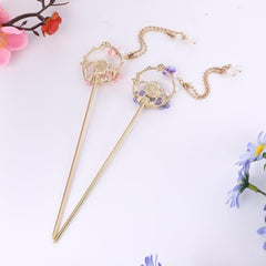 Crystal Pearl Hair Fork Leaves Headdress