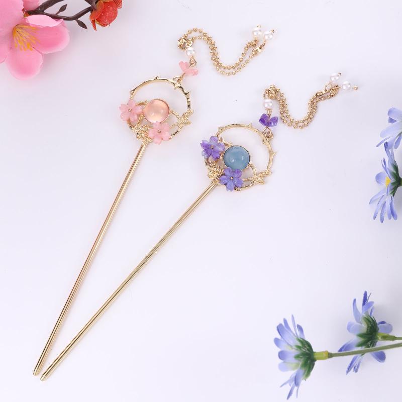 Crystal Pearl Hair Fork Leaves Headdress