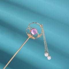 Crystal Pearl Hair Fork Leaves Headdress