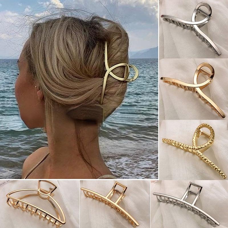 Golden Hollow Geometric Metal Hair Claw Clips Strong Hold Grip Hair Jaw Clip