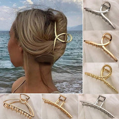 Golden Hollow Geometric Metal Hair Claw Clips Strong Hold Grip Hair Jaw Clip