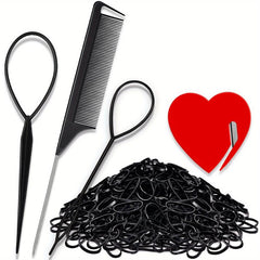 1004pcs Hair Accessories Set Small Rubber Bands Cutter Rat Tail Comb