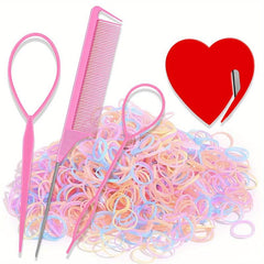 1004pcs Hair Accessories Set Small Rubber Bands Cutter Rat Tail Comb