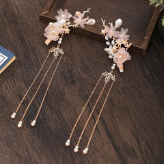 Chinese Style Hanfu Hairclip Faux Pearl Flower Tassel Hairpin