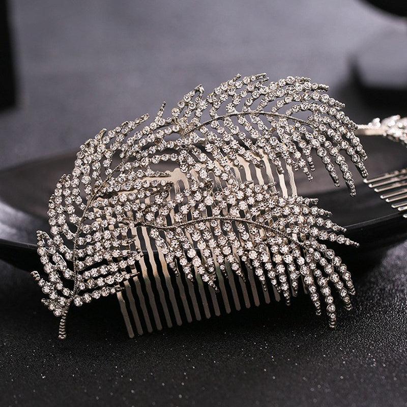 Bridal Hair Comb Rhinestone Leaf Headdress Wedding Hair Pin