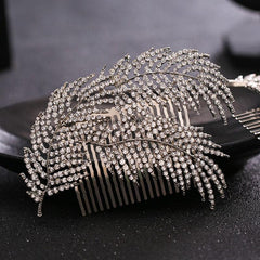 Bridal Hair Comb Rhinestone Leaf Headdress Wedding Hair Pin