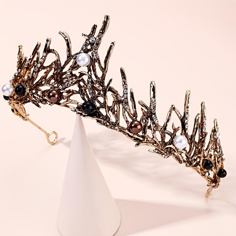 Faux Pearls Crystal Tiara Crown Prom Hair Accessory