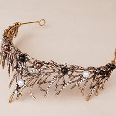 Faux Pearls Crystal Tiara Crown Prom Hair Accessory
