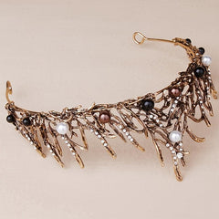 Faux Pearls Crystal Tiara Crown Prom Hair Accessory