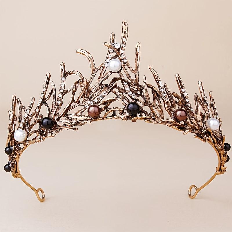 Faux Pearls Crystal Tiara Crown Prom Hair Accessory
