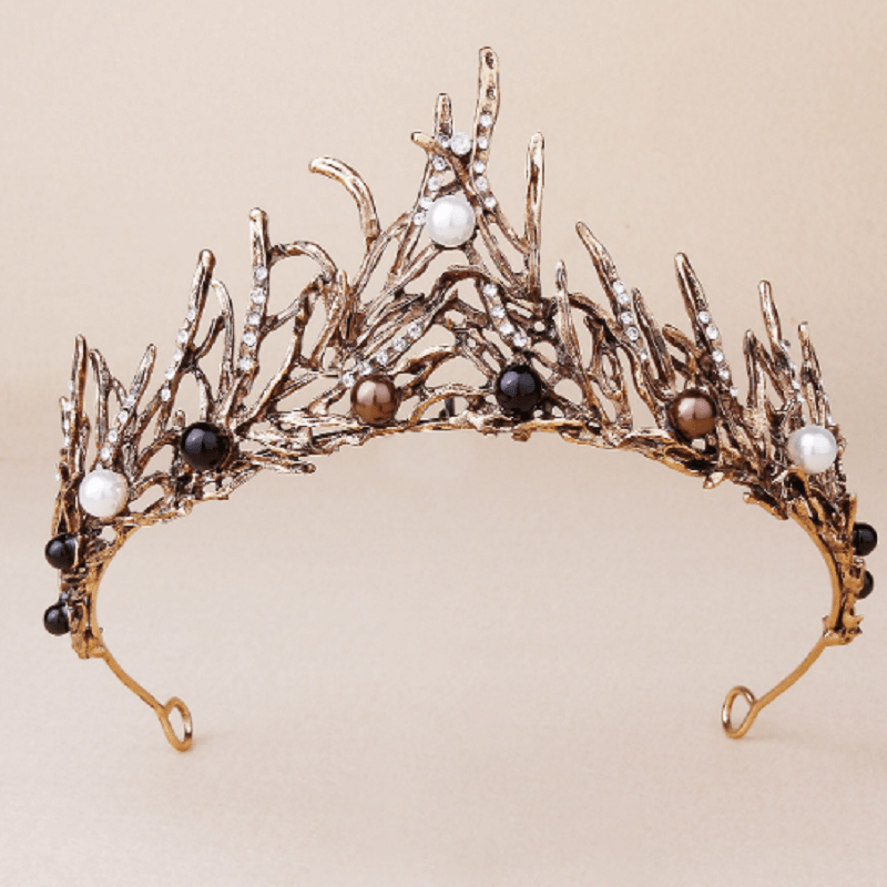 Faux Pearls Crystal Tiara Crown Prom Hair Accessory