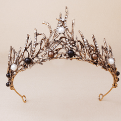 Faux Pearls Crystal Tiara Crown Prom Hair Accessory
