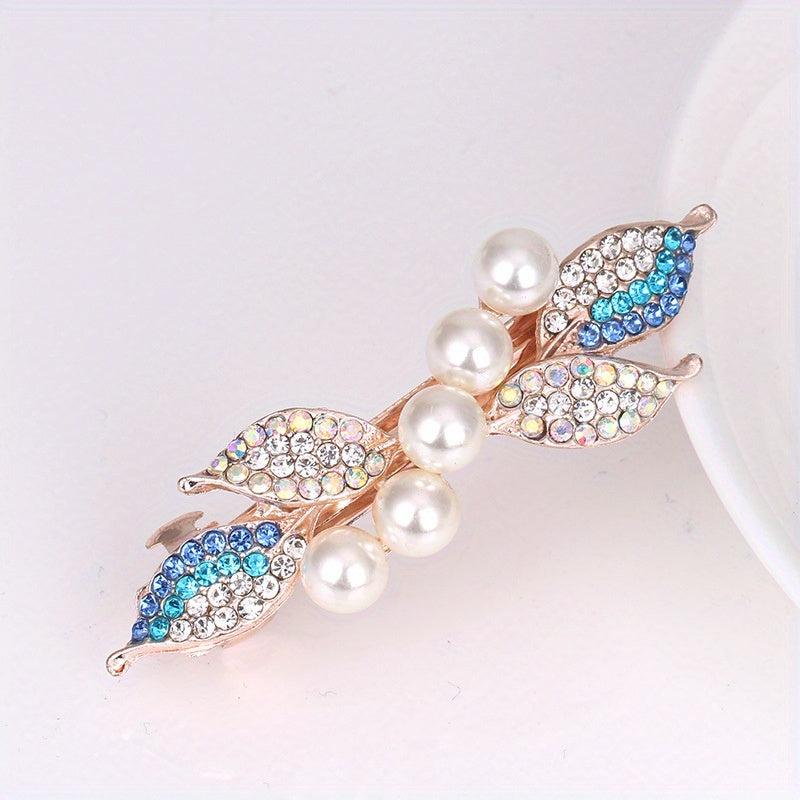 Leaf Hair Clip Pearl French Barrette Decorative Accessory