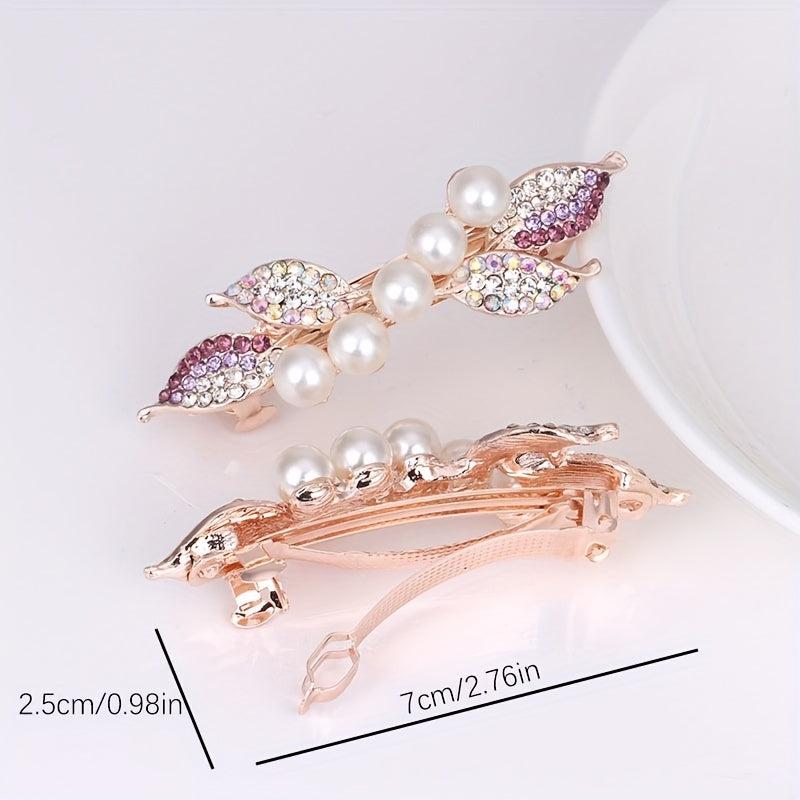 Leaf Hair Clip Pearl French Barrette Decorative Accessory
