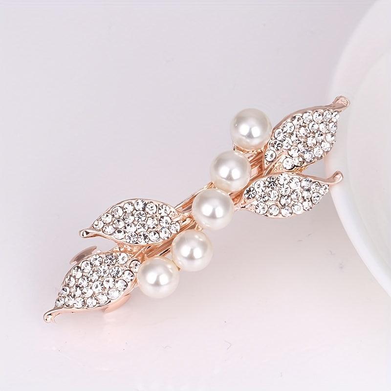 Leaf Hair Clip Pearl French Barrette Decorative Accessory