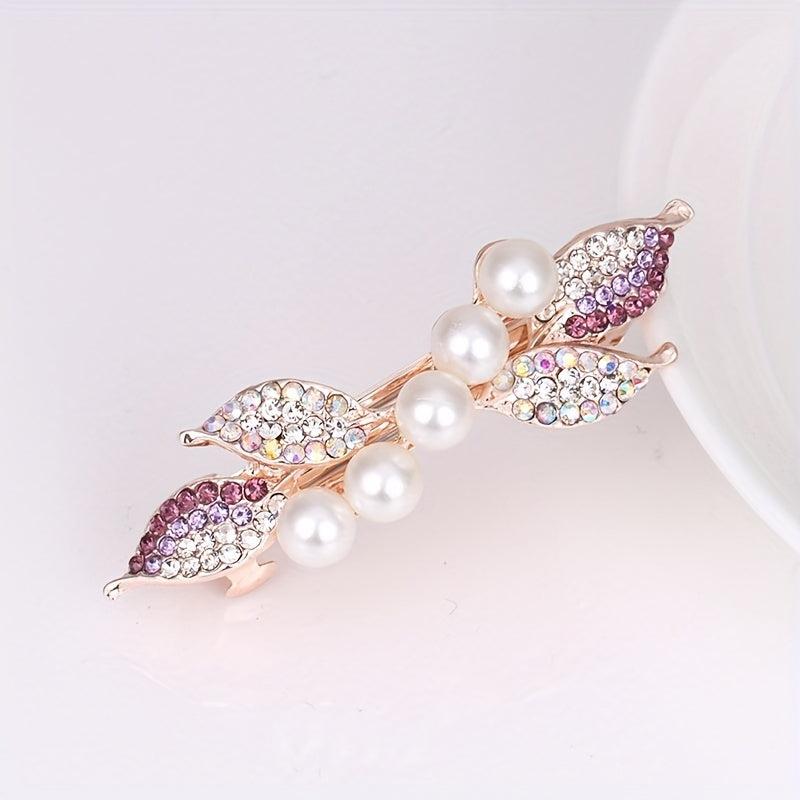 Leaf Hair Clip Pearl French Barrette Decorative Accessory