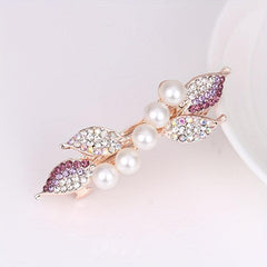 Leaf Hair Clip Pearl French Barrette Decorative Accessory