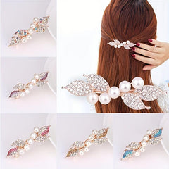 Leaf Hair Clip Pearl French Barrette Decorative Accessory