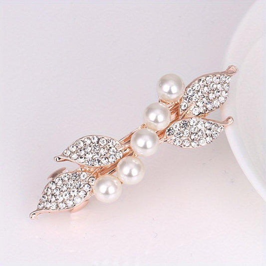 Leaf Hair Clip Pearl French Barrette Decorative Accessory