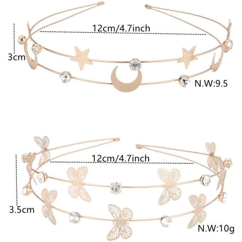 Rhinestone Crystal Headband Butterfly Moon Star Double Metal Headband
