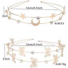 Rhinestone Crystal Headband Butterfly Moon Star Double Metal Headband