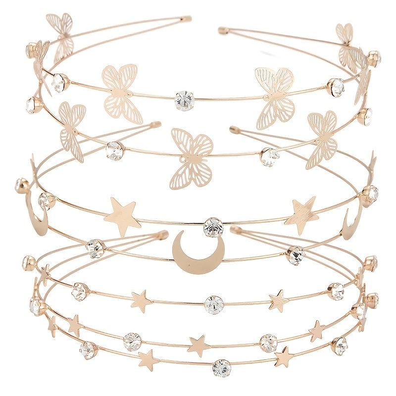 Rhinestone Crystal Headband Butterfly Moon Star Double Metal Headband